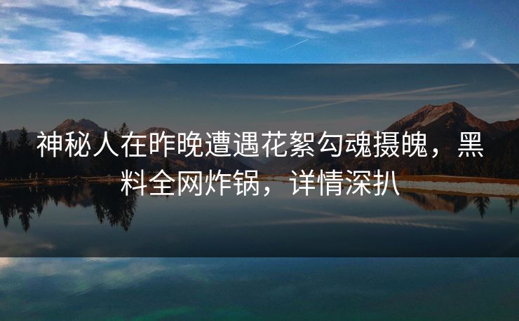 神秘人在昨晚遭遇花絮勾魂摄魄,黑料全网炸锅,详情深扒